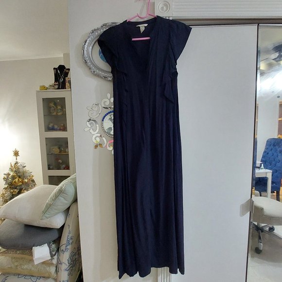 Fancy H&M Long Summer Dress Black Navy Darker Color Comfortable and Stylish Fits - Picture 1 of 9